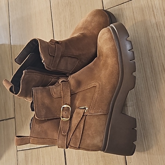 Steve MaddenColletta Suede Buckle Detail Lug Sole Booties - Picture 1 of 7